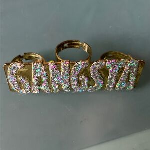 Gold Glitter Gangsta Ring Knucklering ~ vintage 90s costume jewelry!